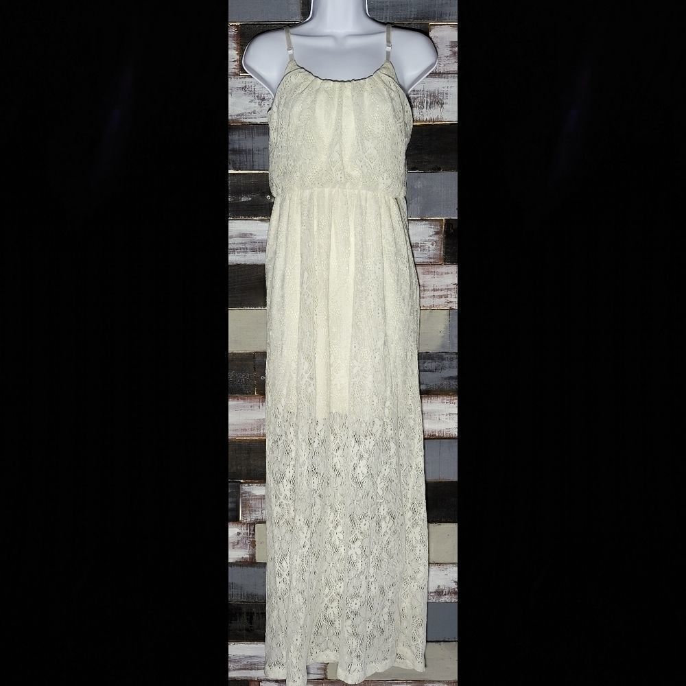 Floral Lace Maxi Off White Spaghetti Strap Dress Junior's Size Small